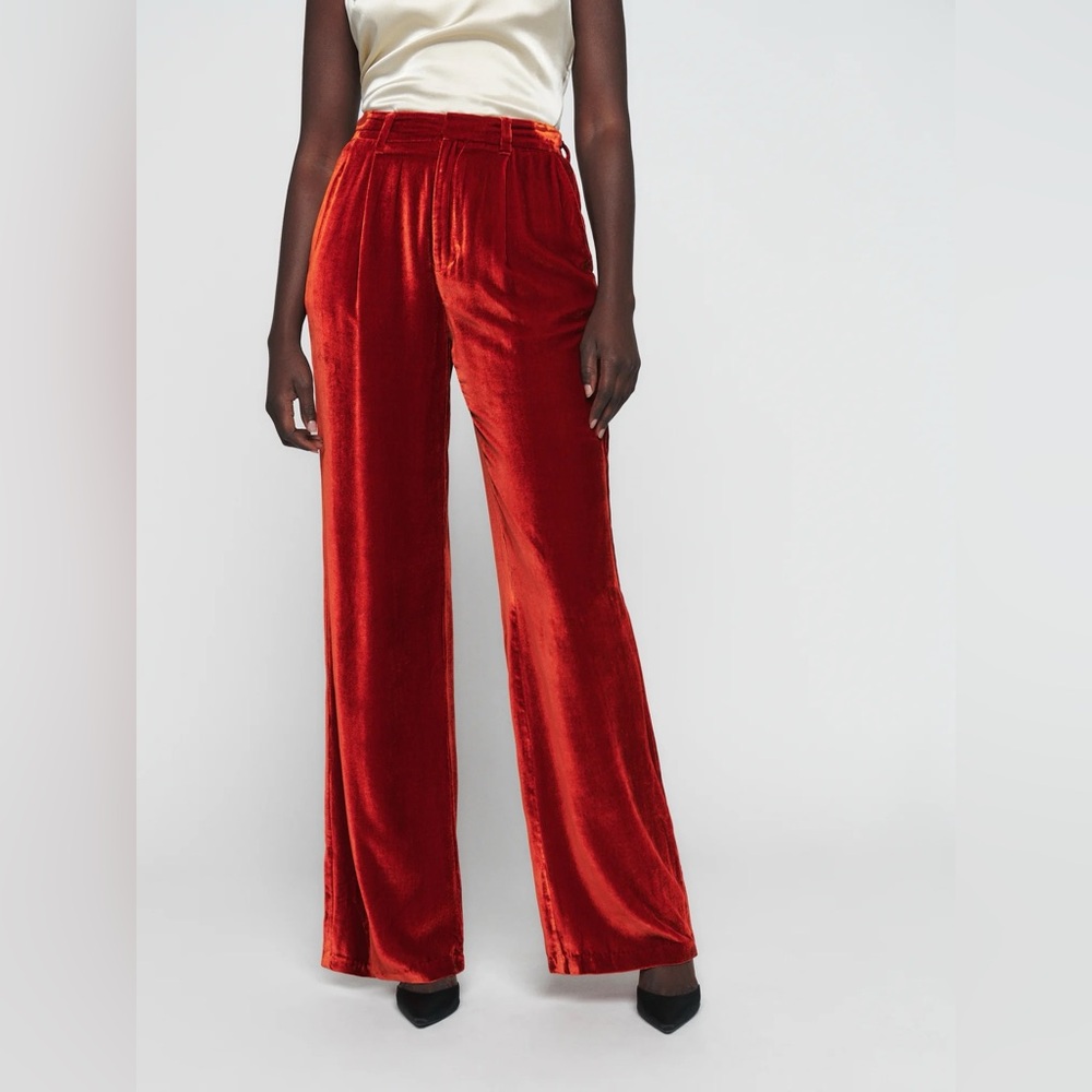 Reformation Wes Velvet Pants in Blood Orange Size 8